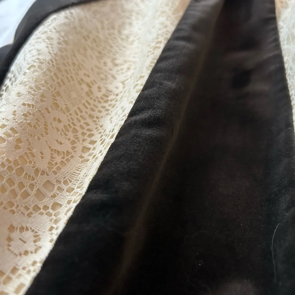 VINTAGE 70s JEANNE BOUCHEVER Cotton Velvet & Lace‎ Patchwork Maxi Skirt S-L
